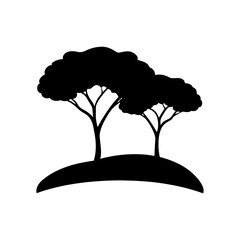 A Pair Of Acacia Trees On A Savanna Horizon Silhouette For African Art