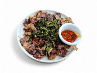 Flavorful meat dish captured in top view, perfect for food advertising, restaurant menu, or cooking content. Isolated on white background