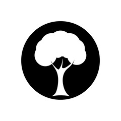 Minimalist Tree Logo Silhouette With A Circle As The Canopy For Design