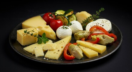 Assorted cheeses and vegetables platter