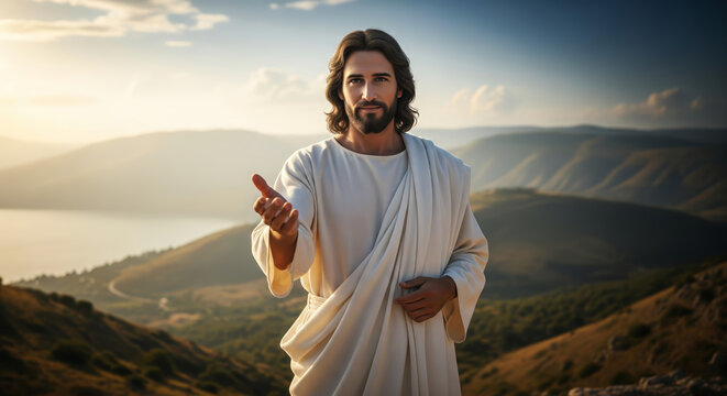 Jesus Christ. Realistic depictions of Jesus Christ based on biblical stories, capturing key moments in his life, teachings, miracles and resurrection with emotional depth and historical accuracy.