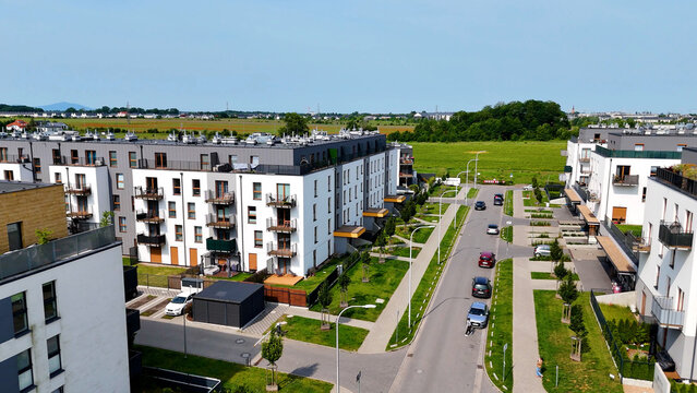 city ​​street New modern district architecture housing construction Wroclaw Poland