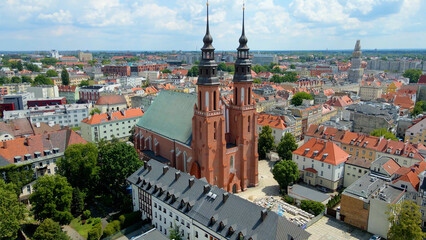 city ​​architecture europe drone flyover old town Opole Poland