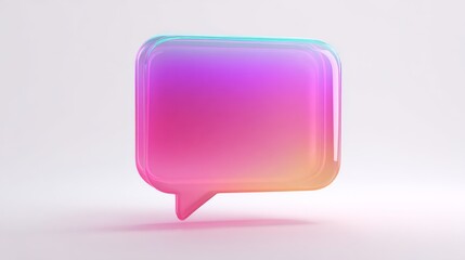 Fototapeta premium Vibrant gradient speech bubble with smooth color transition from soft blue to vivid pink to warm orange, floating against a plain light background, featuring rounded edges and a sleek, modern