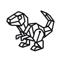 Minimalistic black-and-white line art illustration of dinosaur toy  