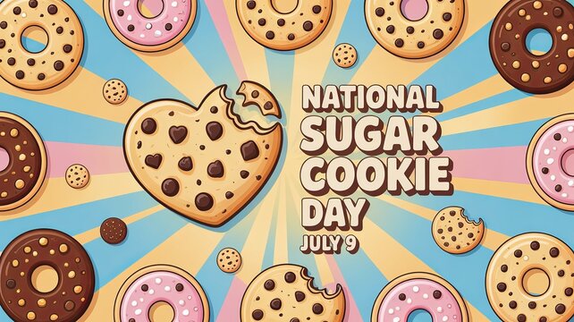 National Sugar Cookie Day, Heart-shaped cookie with chocolate chips beautifully illustrated for celebration. - Powered by Adobe