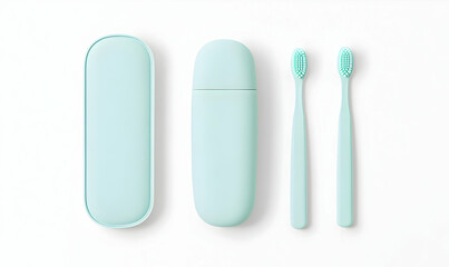 Obraz premium Modern Mint Green Toothbrush Case and Eco-Friendly Brushes