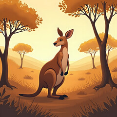 kangaroo in the desert illustration