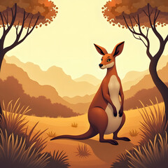 kangaroo in the sunset illustration