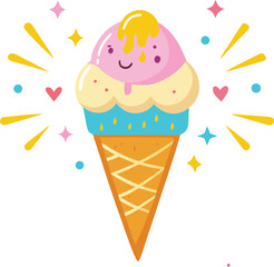 Delicious Cartoon Ice Cream Illustration for National Ice Cream Day Promotion or Social Media Post