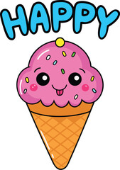 Colorful Ice Cream Cone Illustration with Text Happy National Ice Cream Day on Cream Background