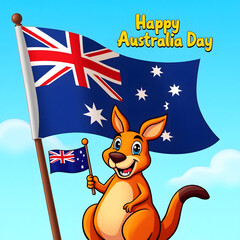 kangaroo with flag of australia