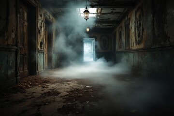 Foggy Abandoned Hallway Creepy Dark Horror Mysterious Suspenseful