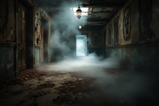 Foggy Abandoned Hallway Creepy Dark Horror Mysterious Suspenseful