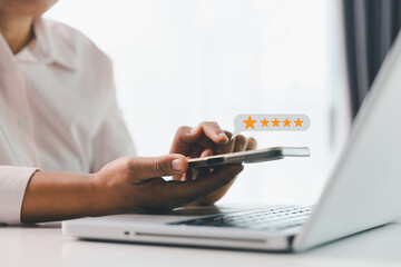 Customer or client with stars to complete five stars. Product or service review ideas from...