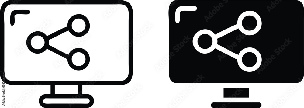 Fototapete computer share icons – black and white monitor network connection vector symbols