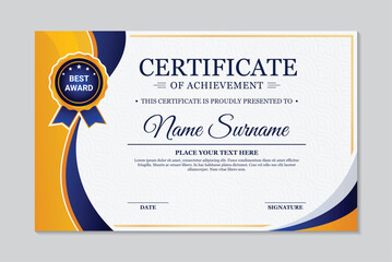 Blue and yellow modern achievement certificate template