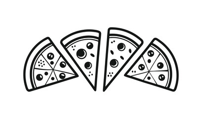 Four slices of delicious pizza arranged in a fan shape outline