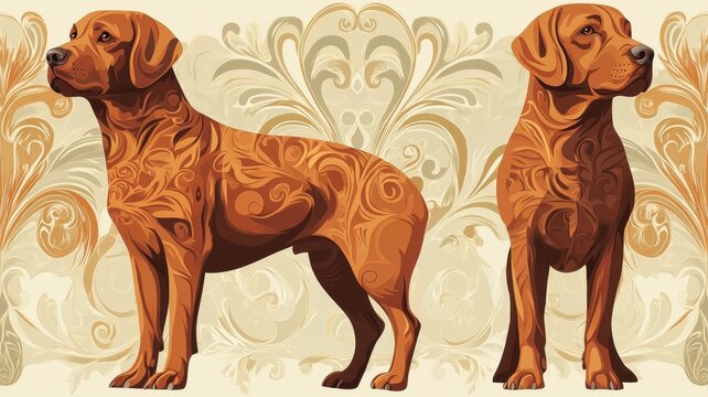 Labrador Retriever depicted in Art Nouveau style, featuring ornate patterns and graceful lines that emphasize its elegant presence.