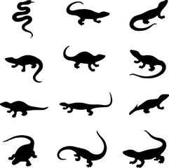Reptile Silhouettes Set 12 Black Vector Icons of Snakes, Lizards & More