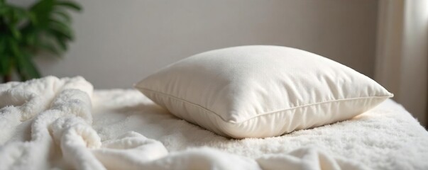 Luxurious Fluffy Pillow Resting on Plush Surface Peaceful Sleep and Relaxation