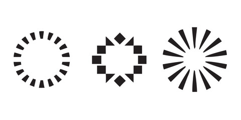 Three circular geometric patterns in dark gray isolated on white background