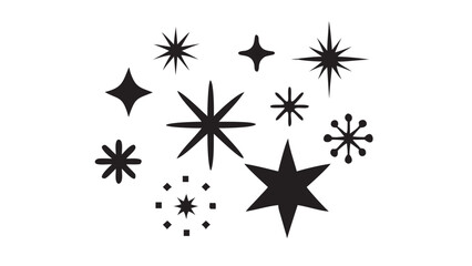 Collection of stylized starbursts and sparkles isolated on white background