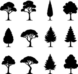Tree Silhouettes Set 12 Forest Tree Vector Icons