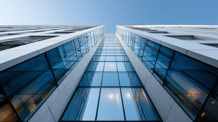Obraz premium Modern glass office building with sharp architectural lines