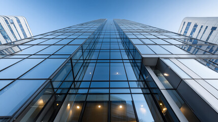 Fototapeta premium Modern glass office building with sharp architectural lines