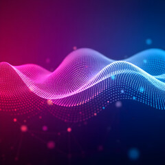 abstract wave of glowing digital particles transitioning