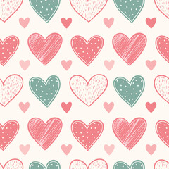 Hand-Drawn Heart Vector Pattern – Romantic Doodle Seamless Background