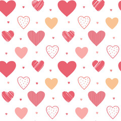 Hand-Drawn Heart Vector Pattern – Romantic Doodle Seamless Background