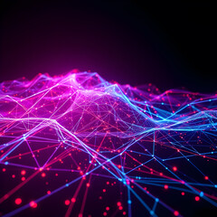 a mesmerizing digital landscape of glowing red and blue data lines and intricate connections,