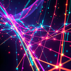 a mesmerizing digital landscape of glowing red and blue data lines and intricate connections,