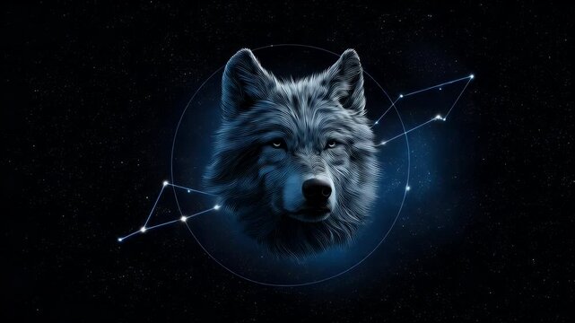 Wolf head in constellation night sky design