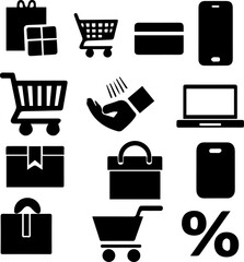 E-commerce Silhouettes Set 14 Online Shopping and Payment Icons