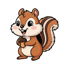 Fototapeta premium cute Cartoon Squirrel Vector – Happy Chipmunk Holding Acorn Illustration