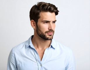 A man with a beard and a blue shirt