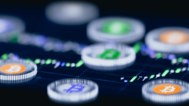 Digital Currency Rising: A vibrant array of Bitcoin, Ethereum, and other cryptocurrencies hovering above a dynamic trading graph, symbolizing the evolving landscape of digital finance.