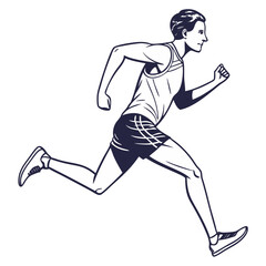 Black and White Runner Vector Art | Minimalist Line Illustration of Football Player.