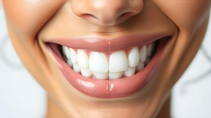 Obraz premium A close-up of bright, healthy white teeth with a clean and radiant smile.