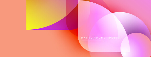 Abstract design features overlapping colorful shapes. Gradient hues blend, creating dynamic visual effect. Modern aesthetic, suitable backgrounds.