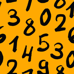Seamless pattern with bold black hand-drawn numbers on orange background