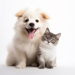 Obraz premium Cute Puppy and Kitten Friends Together Isolated on White