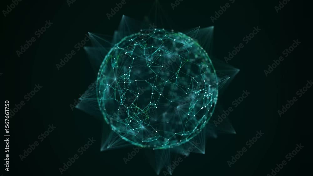Aufkleber technology green sphere with connecting dots and lines. digital abstract network structure. 3d rende