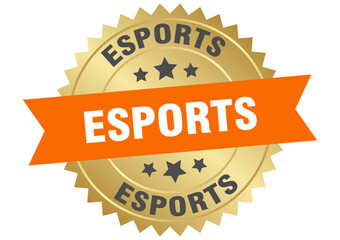 esports. esports round orange and gold label isolated on transparent background
