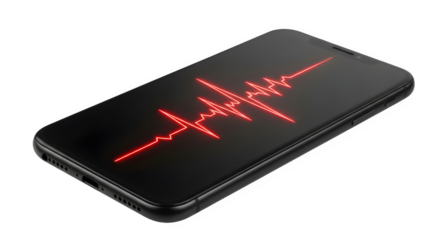 Black smartphone with red heartbeat line vector illustration mobile phone technology device design 100 char on transparent background