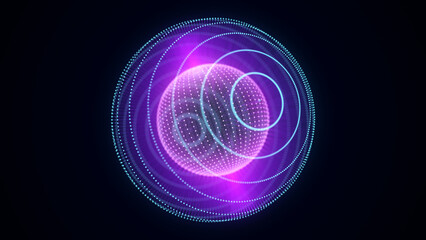 Technology pink sphere with connecting dots and lines. Digital abstract network structure. 3D rendering.