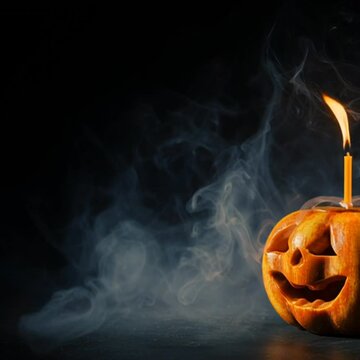 Carved pumpkin with a candle on top
